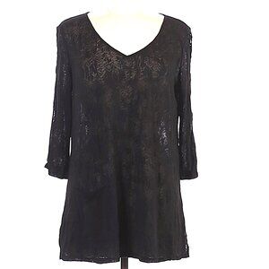 Beautiful Black sheer Chalet Size M 3/4 sleeve black-on-black print tunic top